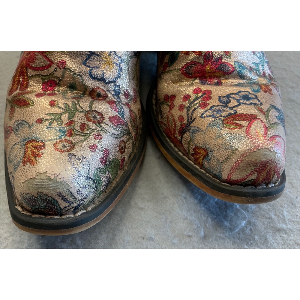 Roper Metallic Gold Floral Western Cowboy Boots 6 Snip Toe Ankle Booties READ - Picture 6 of 15